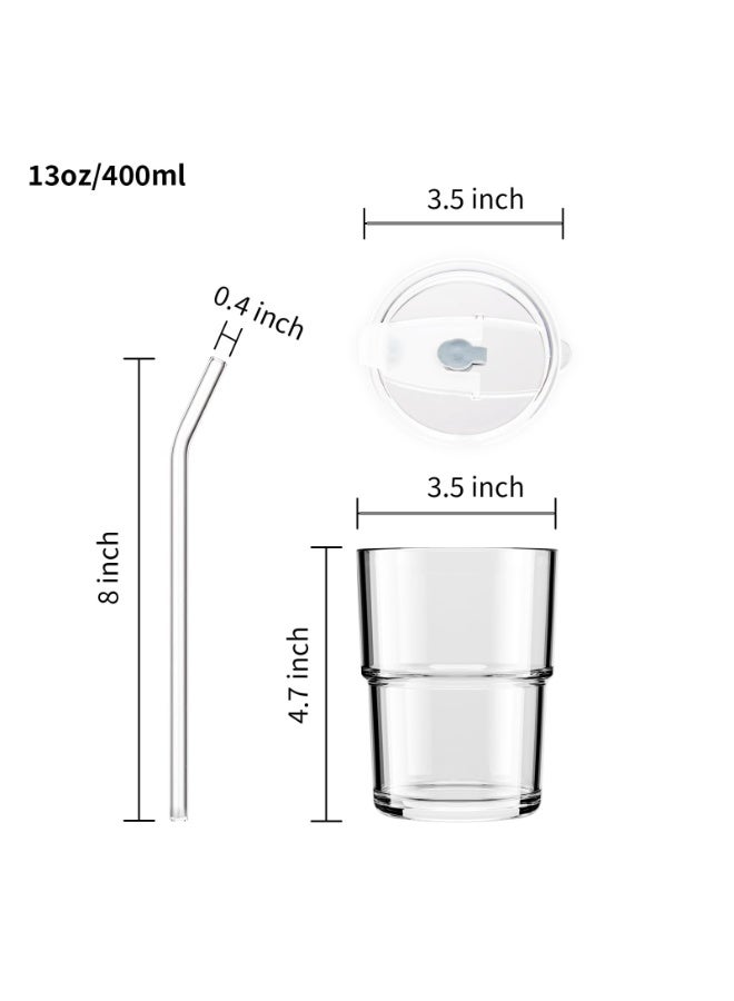 13oz / 400ml كوب الماء، أكواب القهوة المثلجة مع القش والغطاء المختوم تحمل، كوب القهوة الزجاجية كوب الشاي المثلج كأس زجاج معزول الجدار السميك (أبيض، 2pack) - Image 3